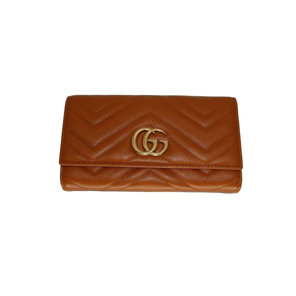 Gucci Calfskin Matelasse GG Marmont Continental Wallet Cognac Brown Women's - Picture 2 of 8